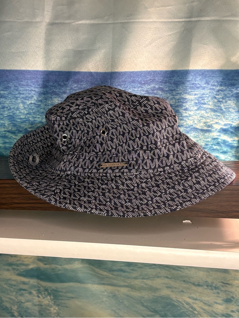 MICHAEL Michael Kors Monogram Print Blue & White Logo Bucket Hat